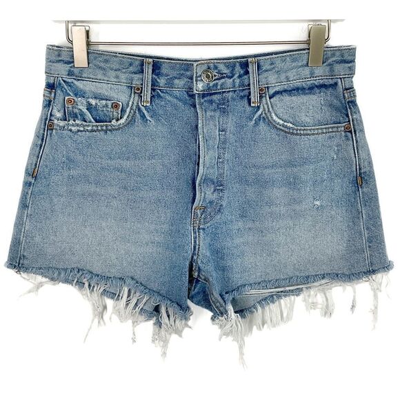 Grlfrnd Blue On Fleek Helena Distressed Button Fly Denim Shorts 26 - Picture 1 of 6